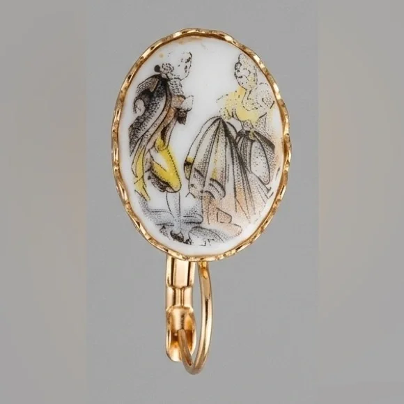 Vintage Fragonard Style Porcelain Courting Couple Clip-On Earrings - Picture 2 of 7